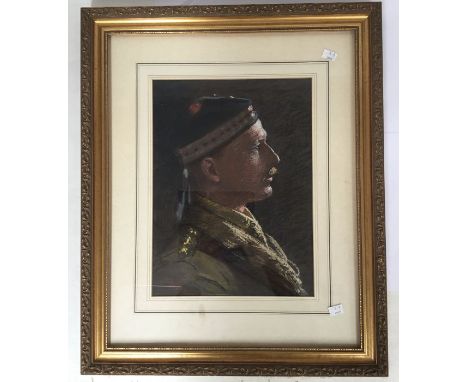 A WW1 era pastel portrait of an officer of the Seaforth Highlanders, attributed to Noel Denholm Davis (1876-1950)Glazed and f