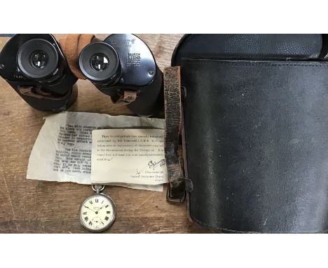 WWII US Navy binoculars dated 1941 by Bausch &amp; Lomb of Rochester NY In Original Case and original paperwork with a ‘Servi