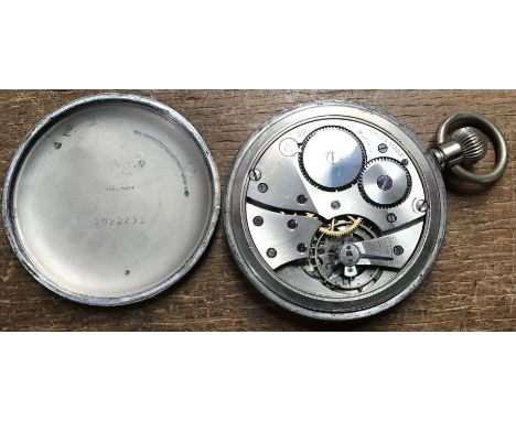 A Military edition open faced pocket watch, silvered dial with black Arabic hour markers, chapter ring, subsidiary dial at 6,