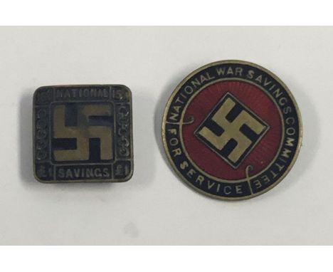 2 scarce WW1 era War Savings Bonds enamel badges.To include: a square example with black enamel infill, and a button hole fix