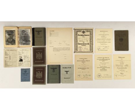A good selection of WW1, interwar, and WW2 era German award certificates, identity books and paperwork.To include: a 1917 dat