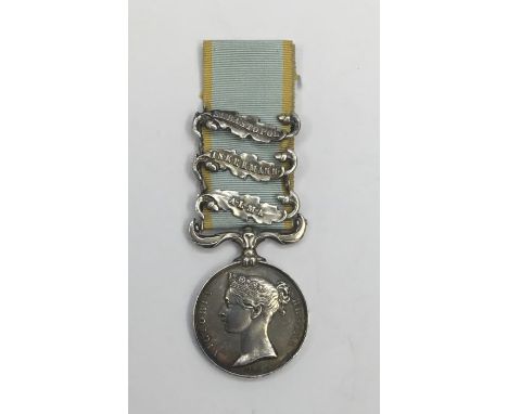 Crimea Medal with clasps for Sebastopol, Inkermann, and Alma.Privately engraved naming to 2705 George Morgan 49th Regt.Notes: