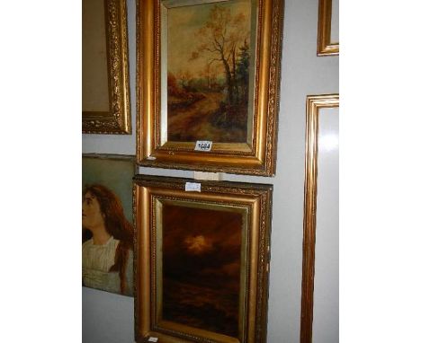 2 Victorian oil on canvas landscape and seascape signed C W Piggott in gilt frames, images 19.5 x 29.5 cm.