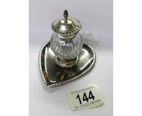 A silver and tortoise shell inkwell, Wm Commins, 1891.