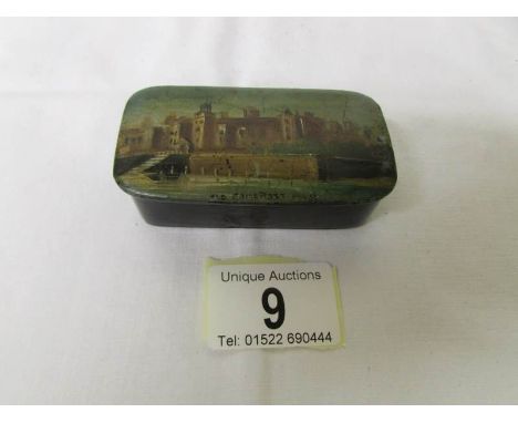 A 19th century snuff box depicting a scene of 'Old Somerset House'.