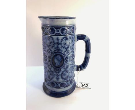 A Pinder Bourne &amp; Co. (early Doulton) jug with cameo style portrait of lady's profile each side and decorated in shades o