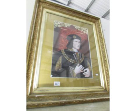 A portrait print of Richard III in ornate ghesso frame, a/f.  Image 33 x 47 cm, framed 67 x 80 cm.