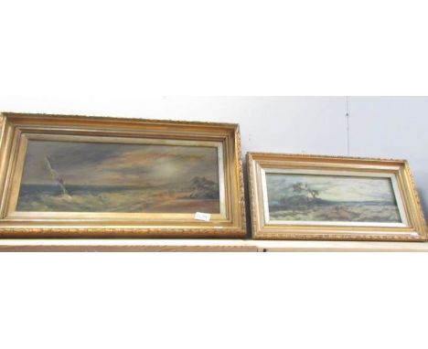 An oil on canvas landscape and an oil on canvas seascape a/f, both by C W Piggott.