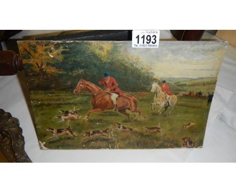 A small unframed oil on board hunting scene.