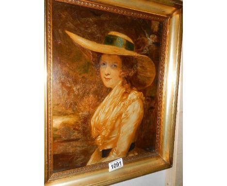 An unsigned late 19th century oil on board portrait in gilt frame, image 27.5 x 34 cm.