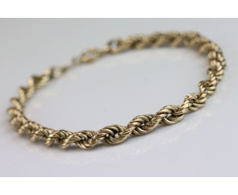 9ct yellow gold rope twist bracelet, bolt ring clasp, length approx 20cm