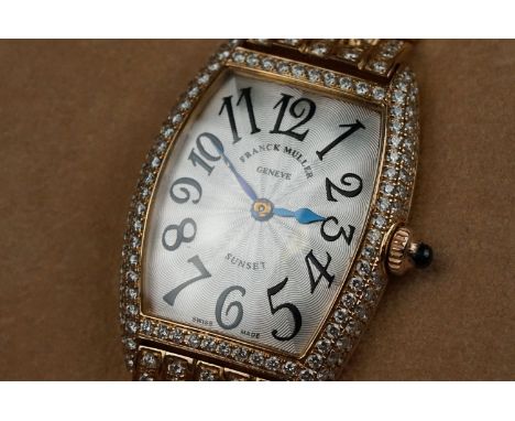 Franck Muller diamond 18ct yellow gold ladies sunset wristwatch, no. 6174 engine turned silvered dial with black Arabic numer