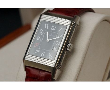 Jaeger-LeCoultre ladies Reverso stainless steel wristwatch, model no. 270 8 62, case no. 2457130, the black rectangular dial 