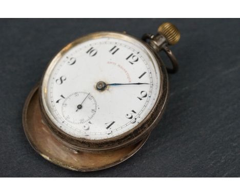 Edwardian silver open faced top wind pocket watch, Anti Magnetique, white enamel dial and subsidiary seconds dial, black Arab