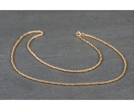 9ct yellow gold rope twist necklace, bolt ring clasp, length approx 60cm 