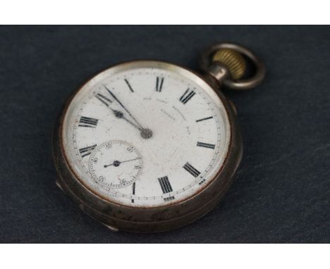 Edwardian silver open face top wind pocket watch, Sir John Bennett Ltd London, white enamel dial with black Roman numerals an