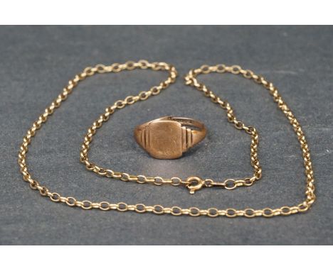 9ct gold chain (af) together with a 9ct rose gold signet ring (af) (2) 