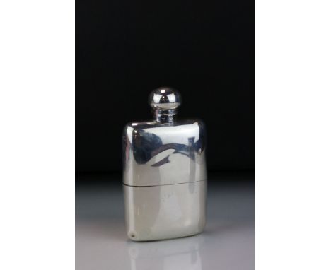 Late Victorian silver hip flask, rectangular form, plain polished body, bayonet hinged lid, makers W &amp; G Neal London 1900