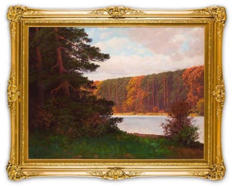 Hellgrewe, Rudolf (Hammerstein/Westpreußen, Berlin 1860-1935) Herbstlicher Schlachtensee in Berlin  Das gegenüberliegende Ufe