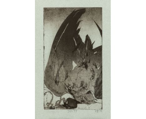 Janssen, Horst (Hamburg 1929-1995) Mauersegler  um 1973/74 Radierung mit Aquatinta. Schwarz auf bläulichem Papier. Bleistift 