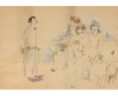 Schwimmer, Max (Leipzig 1895-1960) Das Urteil des Paris  Kohlezeichnung, zart aquarelliert. Monogr. Ca. 25×18 cm (montiert, a