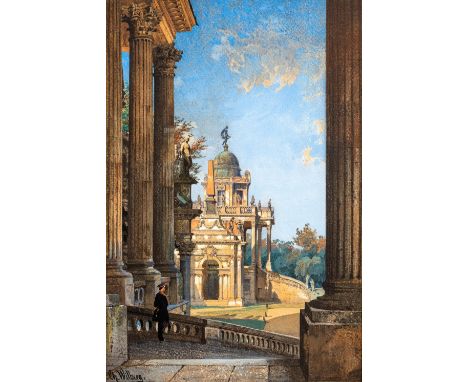 Wilberg, Christian (Havelberg, Paris 1839-1882) Die Communs; Neues Palais Potsdam  Sign. Aquarell auf Papier. 43×29,5 cm (Bil
