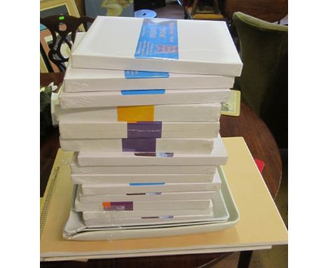 Three photographic developing trays, two A2 sketch books, two A3 sketch books and some canvases