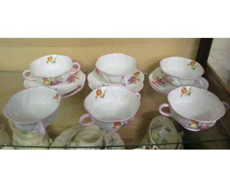 Six Shelley bowls and saucerssome knife marlsd on saucers