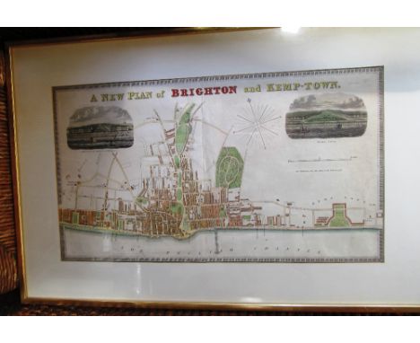 A 19th Century coloured print A New Plan of Brighton and Kemp Town c1820s