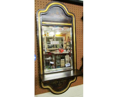 An inlaid bevelled edge hall mirror with shelf 12”w