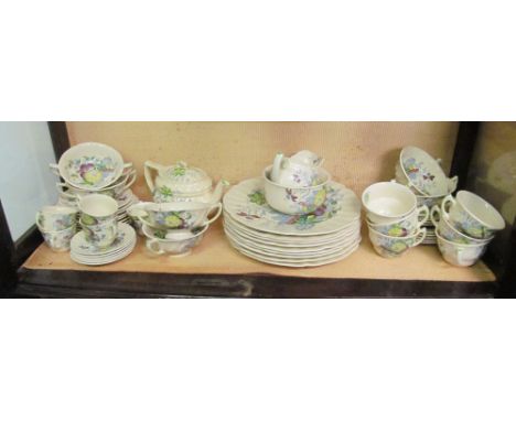 A Royal Doulton The Kirkwood dinner/tea/coffee set:- nine dinner plates, teapot, six saucers, two lidded bowls, six tea cups 