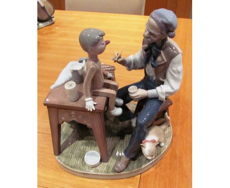 A Lladro figure The Puppet Painter (Pinocchio) No 5396 retired 2005 modelled by Salvatore Furiosee photo under black light gl