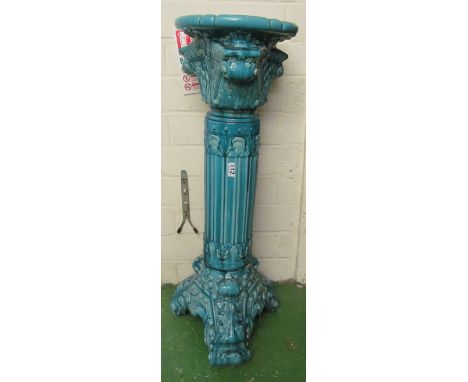 A Burmantofts style turquoise jardinière stand central pillar re-attached