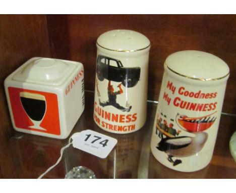 A Carlton Ware Guinness lidded preserve jar and a Guinness salt and pepper