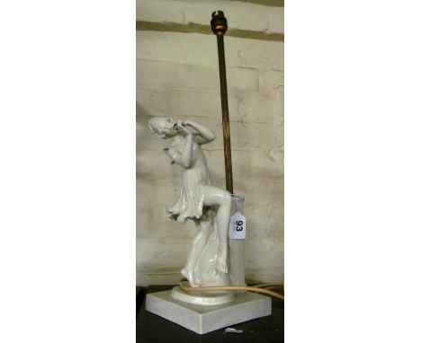 A blanc de chine lamp lady playing a flute signed G. Oppelig (a/f)