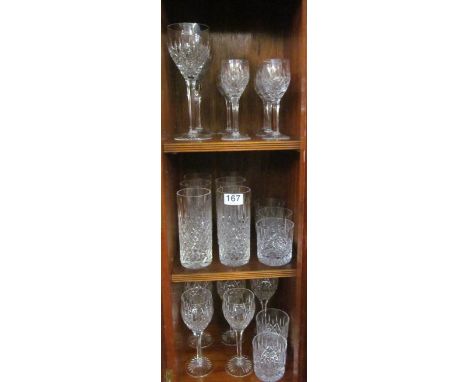 A Stuart Crystal part suite of glasses:- Five white wine, two red wine, six water glasses, six liquer glasses, four small whi