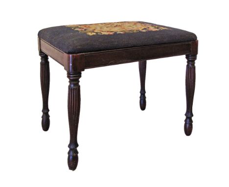 A Victorian stool on turned reeded legs and needle point tapestry seat. H45cm, W53cm, D38cm.
Provenance: Mr. P. Symeonides co