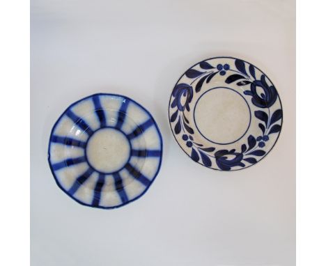One Belgian flow blue ceramic dish decorated with spinach leafs, marked BOCH Fr?res in a crest with Lion and crown, c1887-191