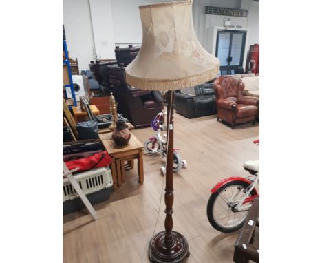 SOLID MAHOGANY STANDARD LAMP WITH FRINGED SHADE