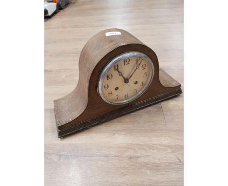 OAK ADMIRALS HAT MANTLE CLOCK WITH KEY AND PENDULUM