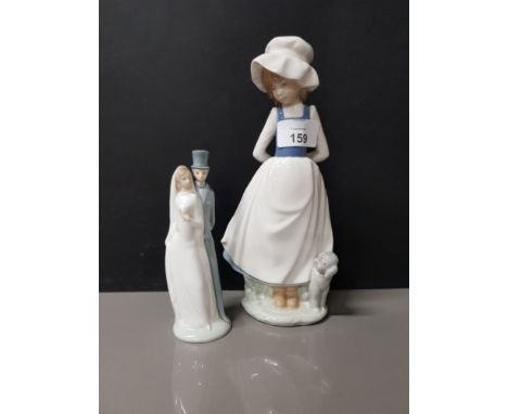 2 NAO FIGURINES INC GIRL WITH PUPPY AND WEDDING DAY