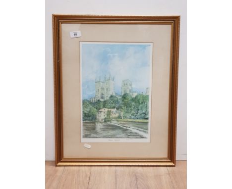 GILT FRAMED LIMITED EDITION PRINT 41/120 OF DURHAM CATHEDRAL SIGNED ATHERLEY SIMPSON