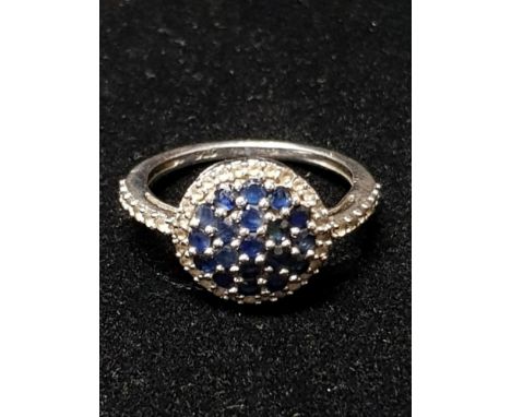 SILVER SAPPHIRE AND CZ RING SIZE M GROSS WEIGHT 2.3G