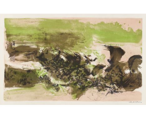 Zao Wou-Ki.  (1921 Peking - 2013 Nyon, Schweiz). 1 Arbeit aus: À La Gloire de l'image et art Poétique. 1976. Farblithographie