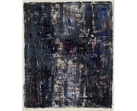 Informel Karl Fred Dahmen (1917 Stolberg - 1981 Preinersdorf)Blau. 1959. Farblithographie auf Velin. 42 x 35 cm (Sichtmaß 44 