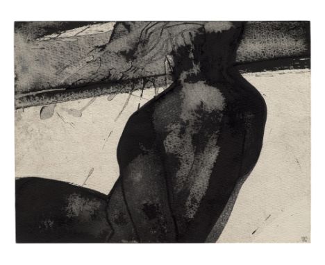 Michael Morgner.  (1942 Chemnitz -  lebt in Einsiedel bei Chemnitz). Ulrike. 1986. Lavierte Tuschzeichnung auf strukturiertem