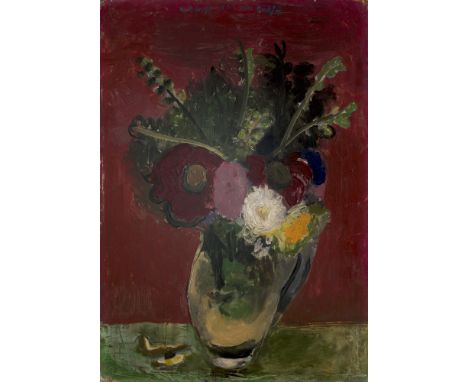 Ostdeutsche Kunst Kurt Bunge (1911 Bitterfeld - 1998 Kassel)Blumenbouquet.1952. Öl auf Platte. Signiert, datiert und mit Widm