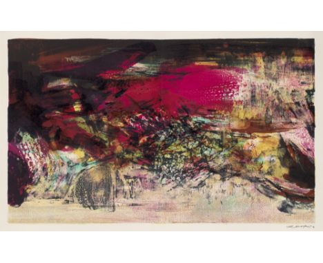 Zao Wou-Ki.  (1921 Peking - 2013 Nyon, Schweiz). 1 Arbeit aus: À La Gloire de l'image et art Poétique. 1976. Farblithographie