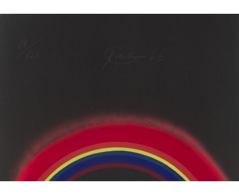 Otto Piene.  (1928 Laasphe/Westf. - 2014 Berlin). Regenbogen für Hering. 1966. Farbserigraphie auf festem schwarzen Vélin. 21