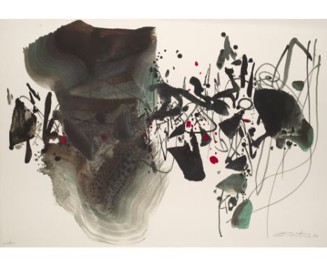 Chu Teh-Chun (Zhu Dequn).  (1920 Xiao County (China) - 2014 Paris). Olympic Centennial. 1992. Farblithographie auf chamoisfar